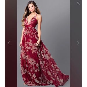 Red Floral Floor Length Dress